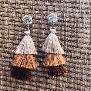 Silver flower with tassel earrings